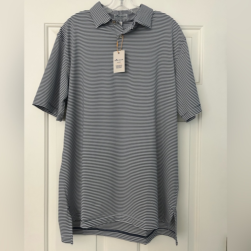 NWT Peter Millar Summer Comfort Performance SPF Golf Polo Shirt Navy L